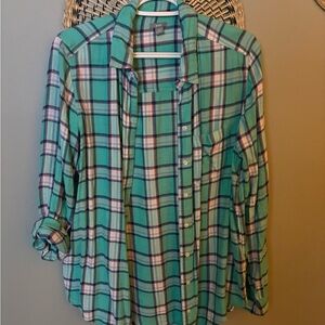 Aerie Teal Plaid Button Down Shirt